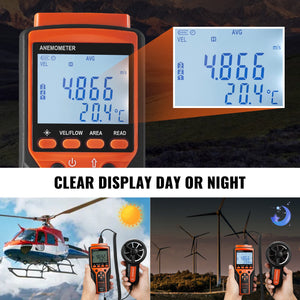Handheld Anemometer | Digital Wind Speed, Temperature & CFM Meter with Backlight