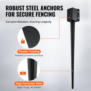 Fence Post Anchors | 4-Pack 36"x4"x4" Ground Spikes for Metal Fence Posts