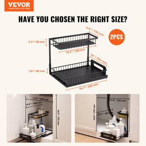 Pull-Out Cabinet Basket | 2-Tier Wire Under Sink Organizer | 2PCS