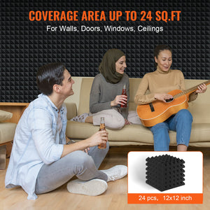Acoustic Foam Panels | 24-Pack 12x12x2" for Studio Wall & Ceiling