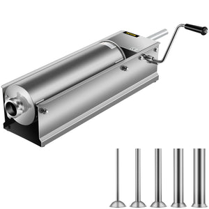 Manual Sausage Stuffer 7L | Dual Speed Horizontal 304 Stainless Steel Meat Stuffer | Includes 5 Filling Tubes | For Home & Commercial Use
