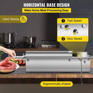 Manual Sausage Stuffer 7L | Dual Speed Horizontal 304 Stainless Steel Meat Stuffer | Includes 5 Filling Tubes | For Home & Commercial Use