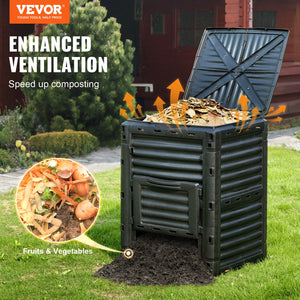 Garden Compost Bin 300L | Outdoor Composting Bin with Top Lid & Bottom Door