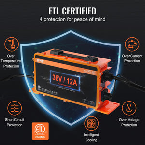 Golf Cart Charger | 12A Smart Battery Charger for EZGO | IP67