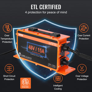 Golf Cart Battery Charger 15A | Smart Charger for EZGO TXT RXV | IP67 ETL Certified