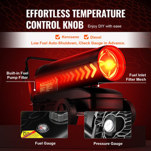 Torpedo Space Heater 100,000 BTU | Kerosene/Diesel Forced Air with Thermostat