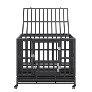 Heavy Duty Dog Crate | 38" Metal Kennel with Wheels & Removable Tray