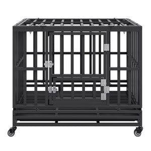Heavy Duty Dog Crate | 38" Metal Kennel with Wheels & Removable Tray