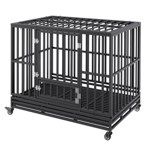 Heavy Duty Dog Crate 47 Inch | Indestructible Steel Kennel with 3 Doors | Lockable Wheels & Removable Tray | For Medium & Large Dogs | Indoor & Outdoor
