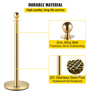 Gold Stanchion Post Set | 4 Crowd Control Posts with 38" Red Velvet Ropes