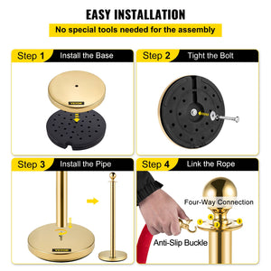Gold Stanchion Post Set | 4 Crowd Control Posts with 38" Red Velvet Ropes