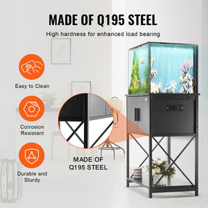 Aquarium Stand 20 Gallon | 25.6"x16.5"x31.9" Steel & MDF Tank Stand with Storage & Power Panel | Black