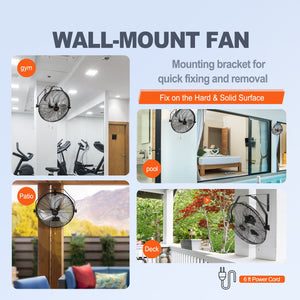 Industrial Wall Fan | 17.6" Waterproof Metal Fan with 3 Speeds