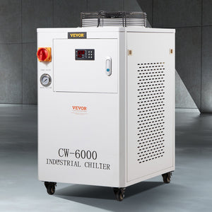 Industrial Water Chiller CW6000 | 1500W Compressor Cooling System | 15L Tank, 65 L/min Max Flow | For CO2 Laser Engraving Machine Cooling