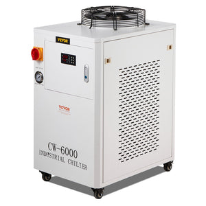 Industrial Water Chiller CW6000 | 1500W Compressor Cooling System | 15L Tank, 65 L/min Max Flow | For CO2 Laser Engraving Machine Cooling