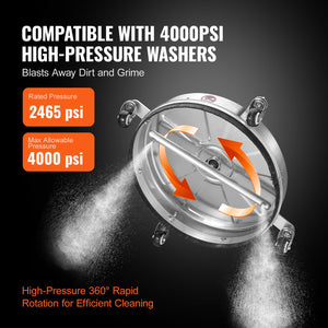 Surface Cleaner 18" with Wheels | Stainless Steel 4000 PSI | Includes 2 Extension Wands