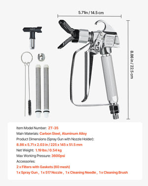 Airless Paint Spray Gun | 3600PSI High Pressure Gun with 517 Tip