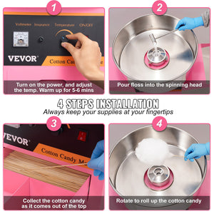 Cotton Candy Machine 1000W with Cart | Commercial Sugar Floss Maker for Parties