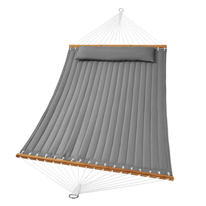 Double Quilted Fabric Hammock 12FT | 2 Person Hammock with Hardwood Spreader Bars, Detachable Pillow & Chains | 480lbs Capacity | Camping, Patio, Yard & Beach