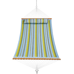 Double Quilted Fabric Hammock 12FT | 2 Person Hammock with Hardwood Spreader Bars, Detachable Pillow & Chains | 480lbs Capacity | Camping, Patio, Yard & Beach