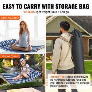 Double Quilted Fabric Hammock 12FT | 2 Person Hammock with Hardwood Spreader Bars, Detachable Pillow & Chains | 480lbs Capacity | Outdoor Patio, Beach & Camping