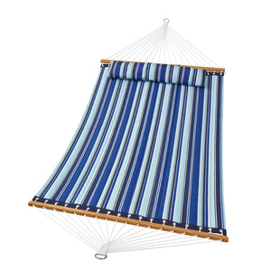 Double Quilted Fabric Hammock 12FT | 2 Person Hammock with Hardwood Spreader Bars, Detachable Pillow & Chains | 480lbs Capacity | Outdoor Patio, Beach & Camping