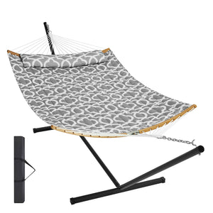 Double Hammock with Stand | Curved Spreader Bar, Pillow & Carry Bag | 480lb Capacity Outdoor Lounger