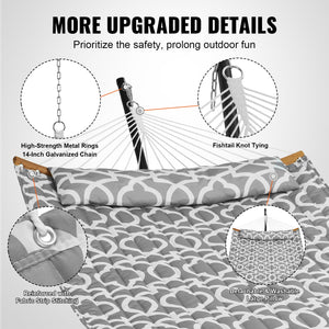 Double Hammock with Stand | Curved Spreader Bar, Pillow & Carry Bag | 480lb Capacity Outdoor Lounger