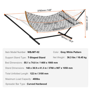 Double Hammock with Stand | Curved Spreader Bar, Pillow & Carry Bag | 480lb Capacity Outdoor Lounger