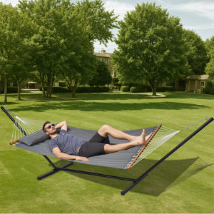 Double Quilted Fabric Hammock | 2-Person with Stand | 480lb Capacity