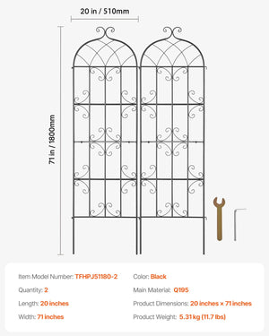 Garden Trellis 2-Pack | 71x20" Rustproof Metal Climbing Plant Support
