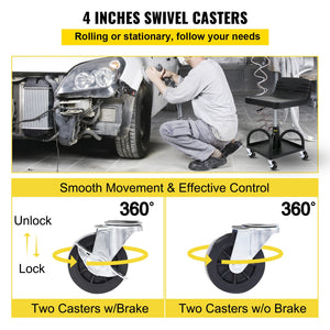 Garage Stool | Rolling Adjustable Mechanic Seat with Casters | 300LBS