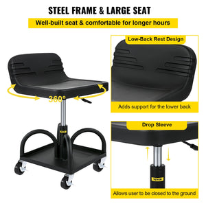 Garage Stool | Rolling Adjustable Mechanic Seat with Casters | 300LBS
