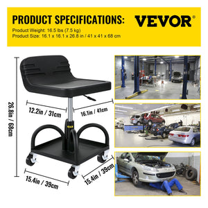 Garage Stool | Rolling Adjustable Mechanic Seat with Casters | 300LBS