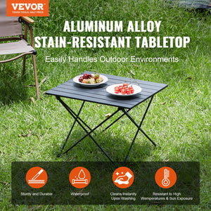 Folding Camping Table 22.2"x15.9" | Lightweight Aluminium Outdoor Table with Carry Bag | Compact Side Table for Cooking, Beach & Picnic | Black