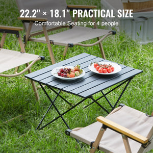 Folding Camping Table 22.2"x15.9" | Lightweight Aluminium Outdoor Table with Carry Bag | Compact Side Table for Cooking, Beach & Picnic | Black