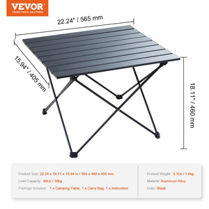 Folding Camping Table 22.2"x15.9" | Lightweight Aluminium Outdoor Table with Carry Bag | Compact Side Table for Cooking, Beach & Picnic | Black