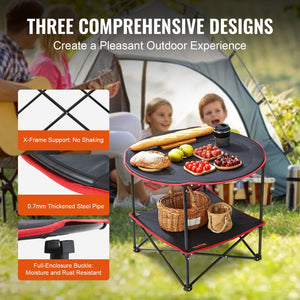 Folding Camping Table | Lightweight Portable Table with Storage & Bag | Oxford Fabric & Steel Frame | 28.3"x24" | For Beach & Picnic
