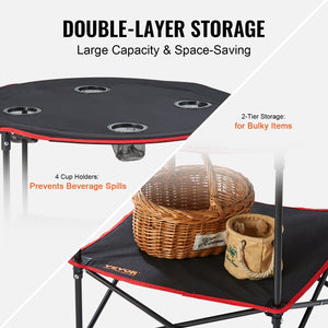 Folding Camping Table | Lightweight Portable Table with Storage & Bag | Oxford Fabric & Steel Frame | 28.3"x24" | For Beach & Picnic