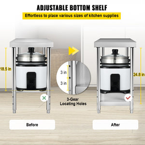 Stainless Steel Prep Table | 122x46x86cm Heavy Duty 250kg Load | Adjustable Undershelf Commercial Kitchen Workbench