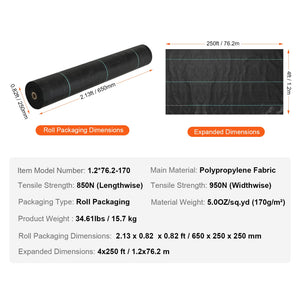 Weed Barrier Fabric 4x250FT | Heavy Duty Woven PP Garden Mat for Weed Control