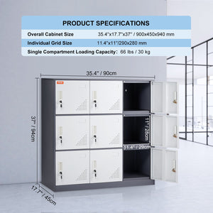 Metal Storage Cabinet | 9-Door Employee Locker | Gray