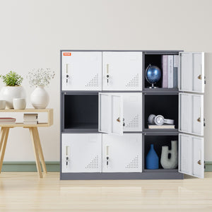 Metal Storage Cabinet | 9-Door Employee Locker | Gray