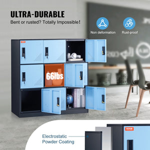 Metal Storage Cabinet | 9-Door Employee Steel Locker for Office | Black