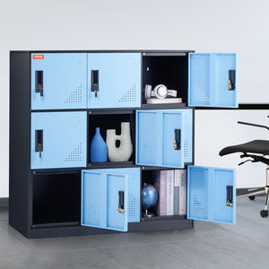 Metal Storage Cabinet | 9-Door Employee Steel Locker for Office | Black