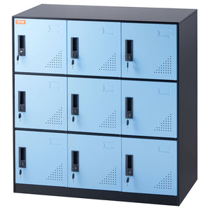 Metal Storage Cabinet | 9-Door Employee Steel Locker for Office | Black