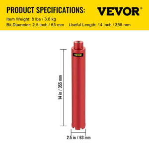 Dry Diamond Core Drill Bit 2.5" (63mm) | Masonry Hole Cutter for Concrete & Brick
