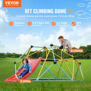 Climbing Dome with Slide | 8ft Geometric Jungle Gym for Kids 3–9 | 600lb Capacity Outdoor/Indoor Play Structure
