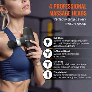 Mini Massage Gun Deep Tissue | 4 Speed Percussion Massager with 4 Heads | 7.4V 2500mAh Battery | Handheld Muscle Relaxation for Pain Relief & Athletes