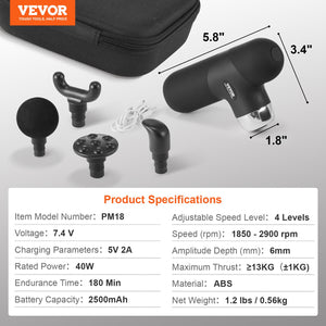 Mini Massage Gun Deep Tissue | 4 Speed Percussion Massager with 4 Heads | 7.4V 2500mAh Battery | Handheld Muscle Relaxation for Pain Relief & Athletes